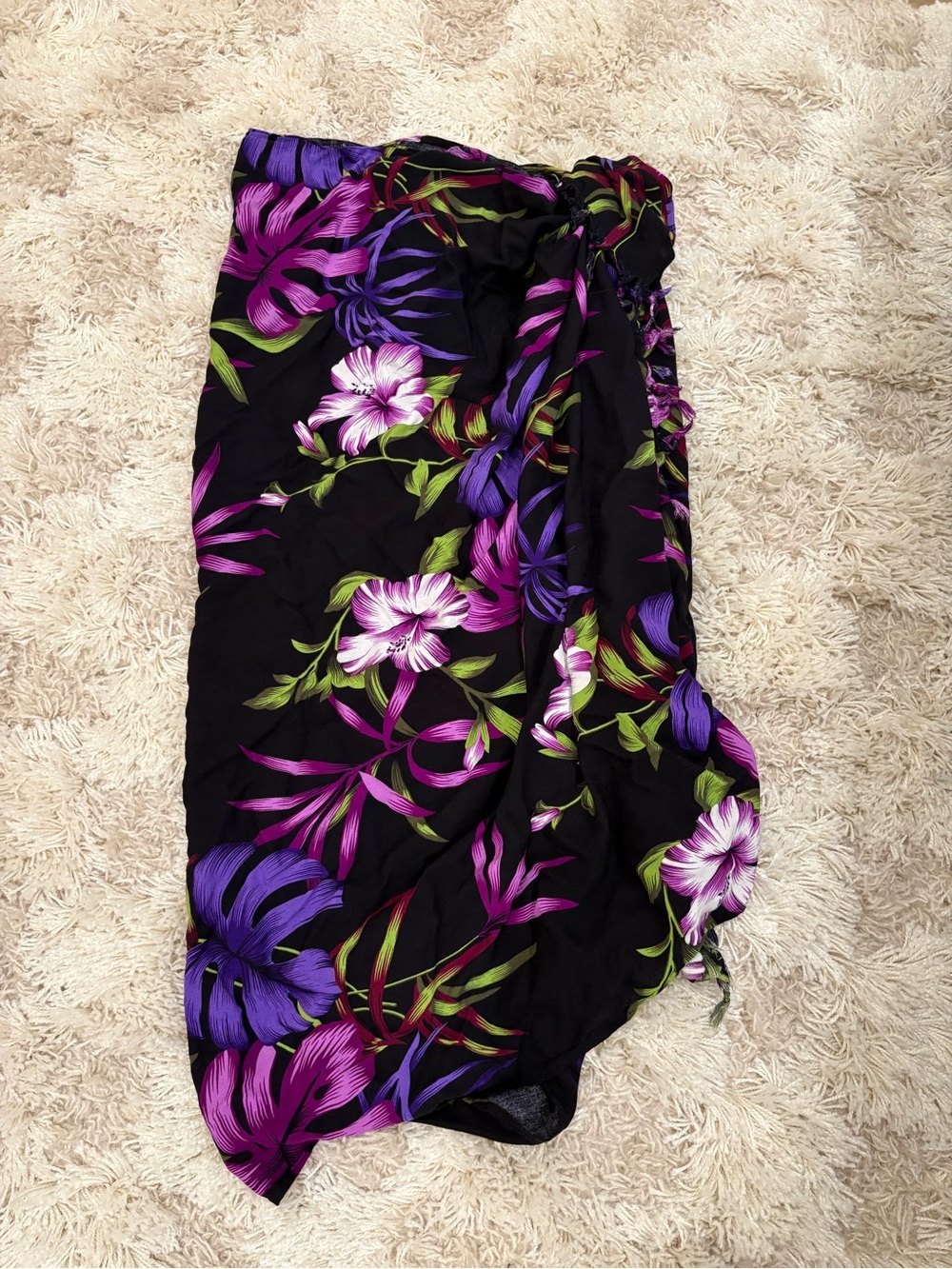 Black & Purple Floral Swim Sarong Cover-Up